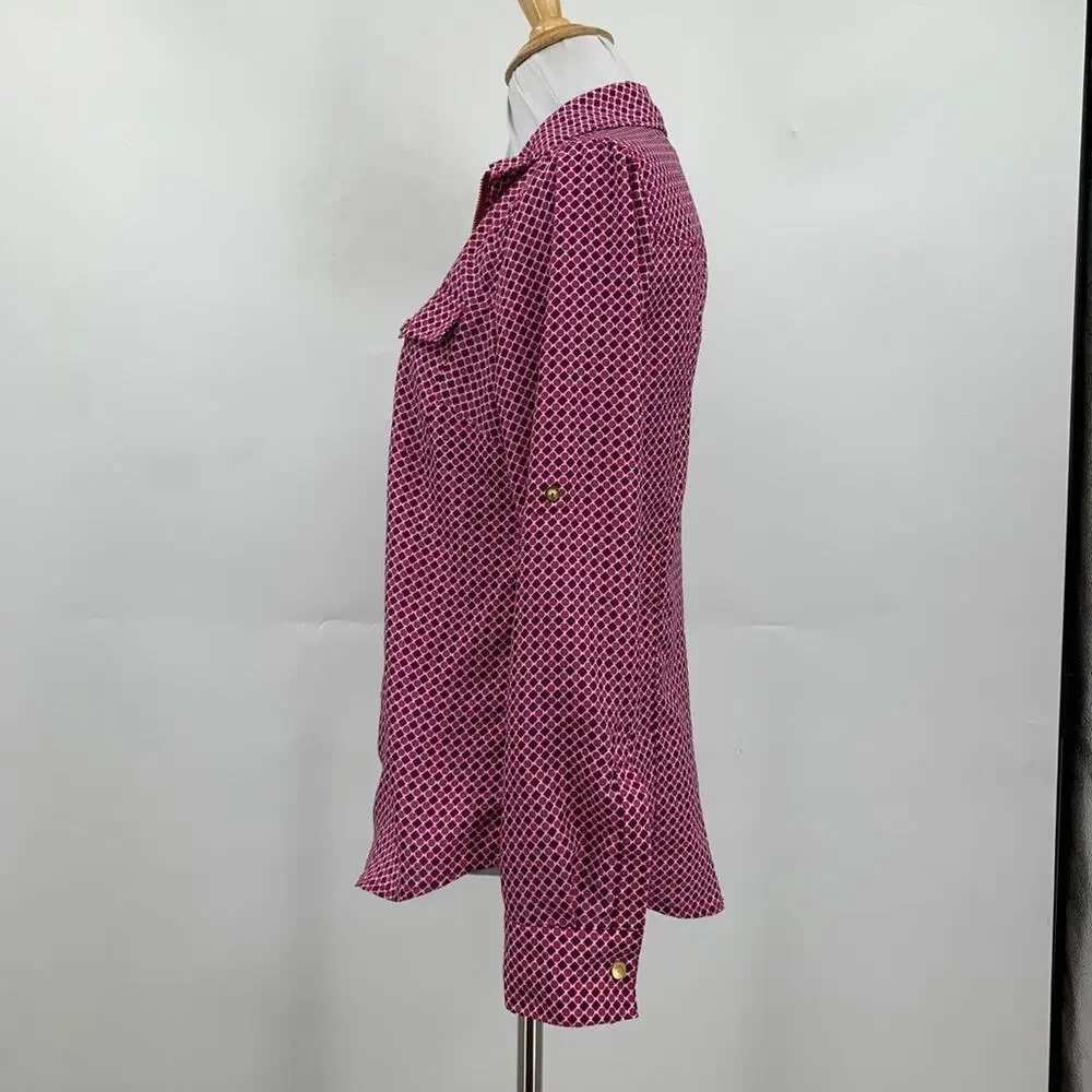 Michael Kors Shirt Womens XS Extra Small Geometric Utility Full Zip Tab Sleeve